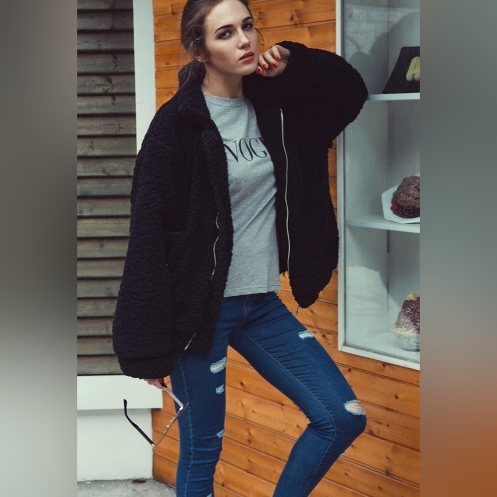 Casual Fleece Fuzzy Faux Shearling Warm Oversized Outwear Jacket Shaggy Coat - Picture 8 of 10